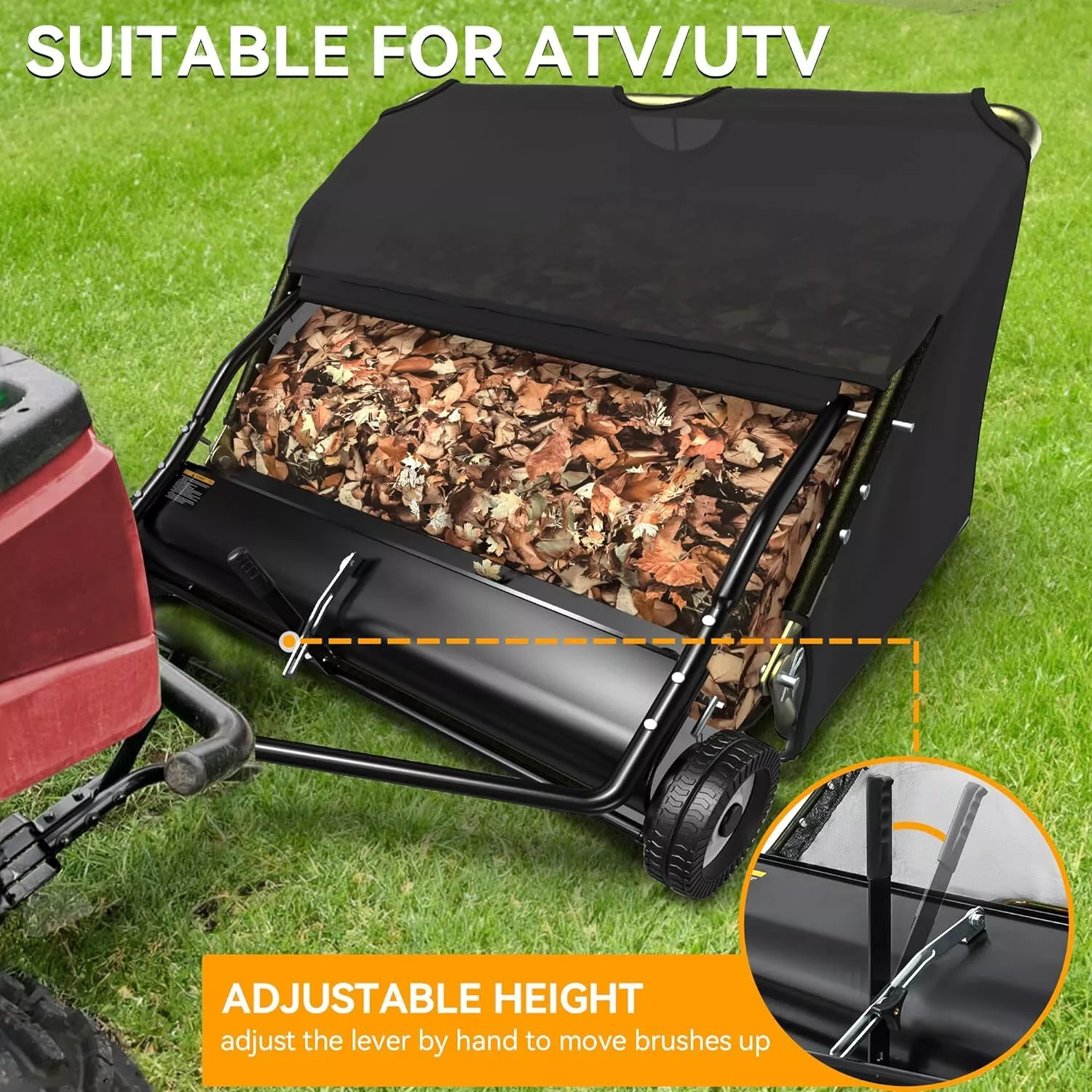 Dextrus 48" Tow Behind Lawn Sweeper Leaf Collector Sweeper for Lawn Grass Sweeper Hopper Garden