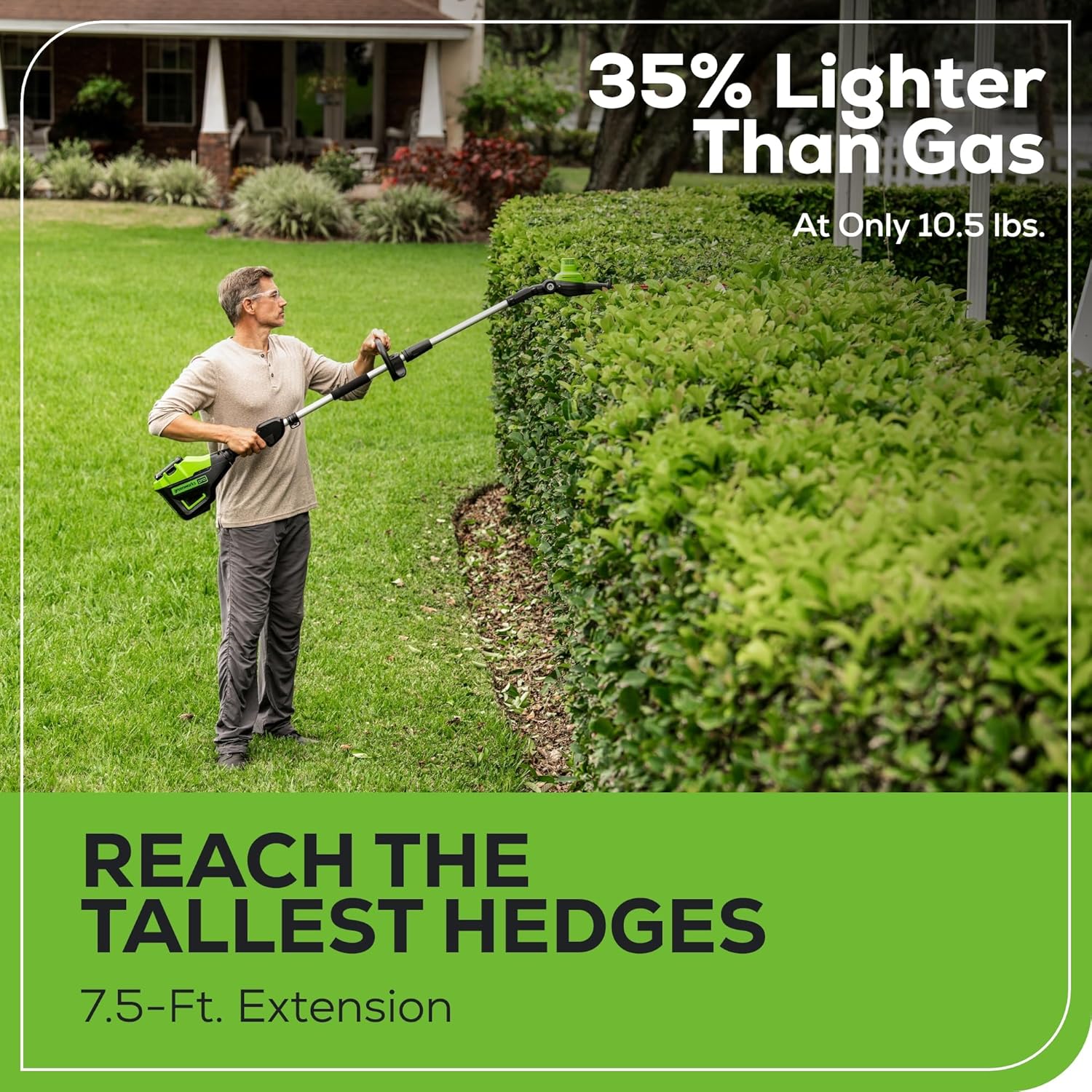 Greenworks 60V 20" Brushless Cordless Battery Powered Pole Hedge Trimmer, 2.0Ah Battery and Charger Included