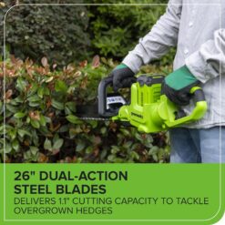 Greenworks 40V 26in Brushless Hedge Trimmer, (1) 2.0Ah Battery & 2A Port Charger