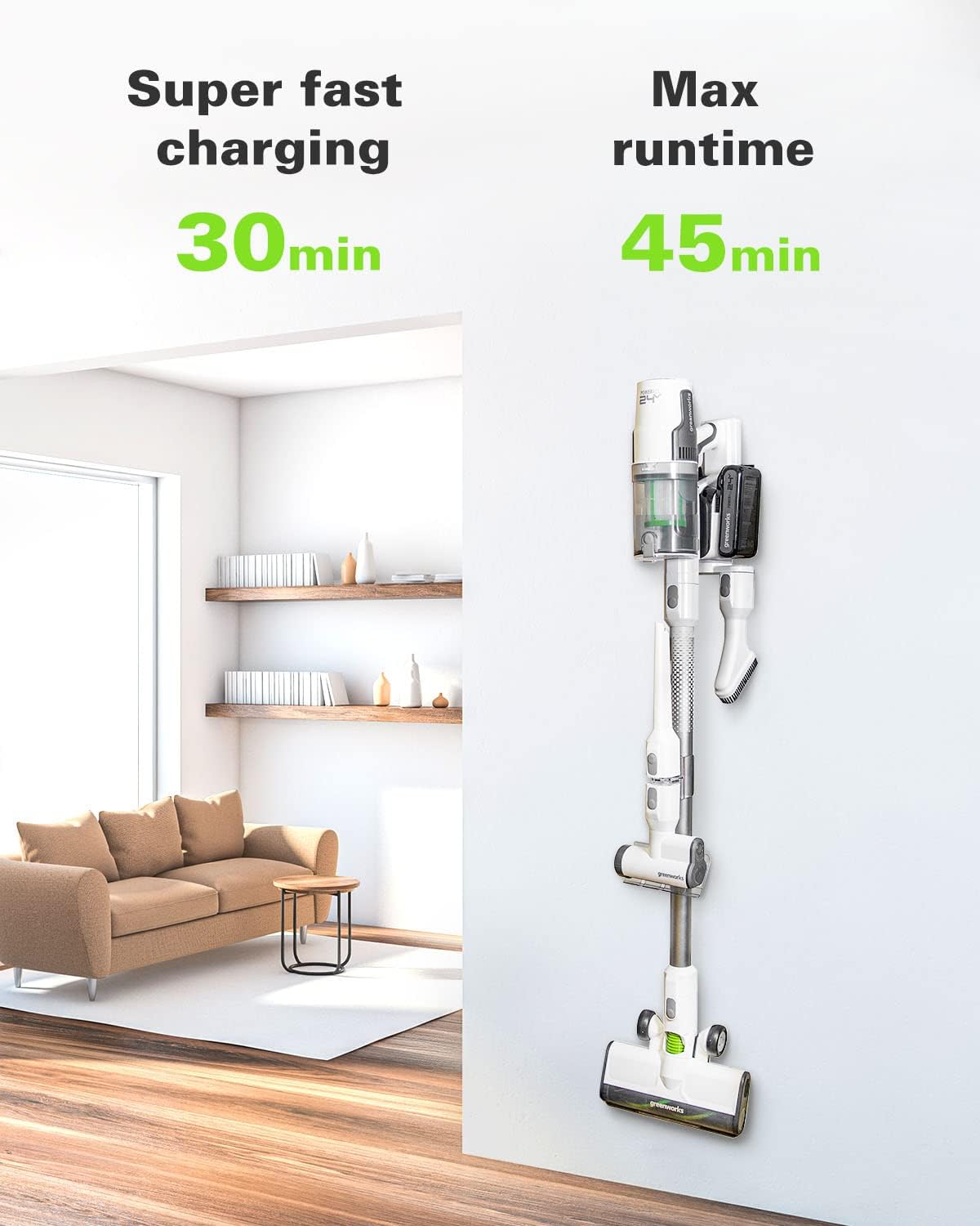 Greenworks 24V Deluxe Brushless (500W) Cordless Stick Vacuum (White)