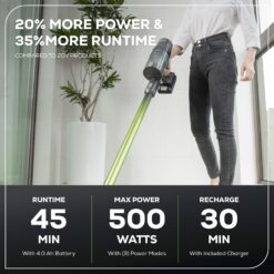 Greenworks 24V Cordless Battery Green Stick Vacuum w/ 4.0Ah USB-C Battery & Charger