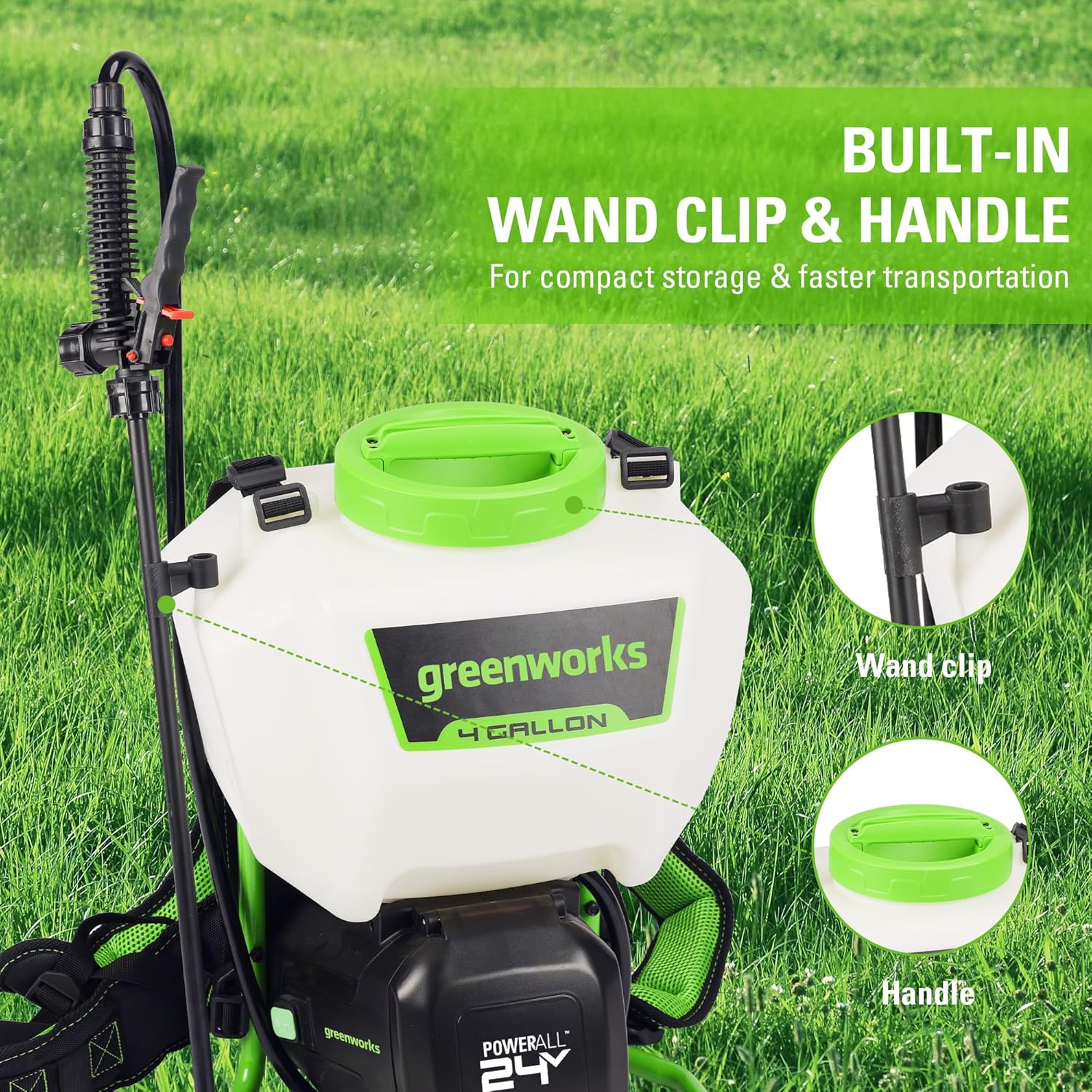 Greenworks 24V 4 Gallon Battery Powered Backpack Sprayer, 2.0Ah Battery and Charger Included