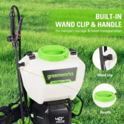 Greenworks 40V Cordless Backpack Sprayer (4 Gallon / 5 Tips / 25 FT Spray), 2.0Ah Battery and Charger Included