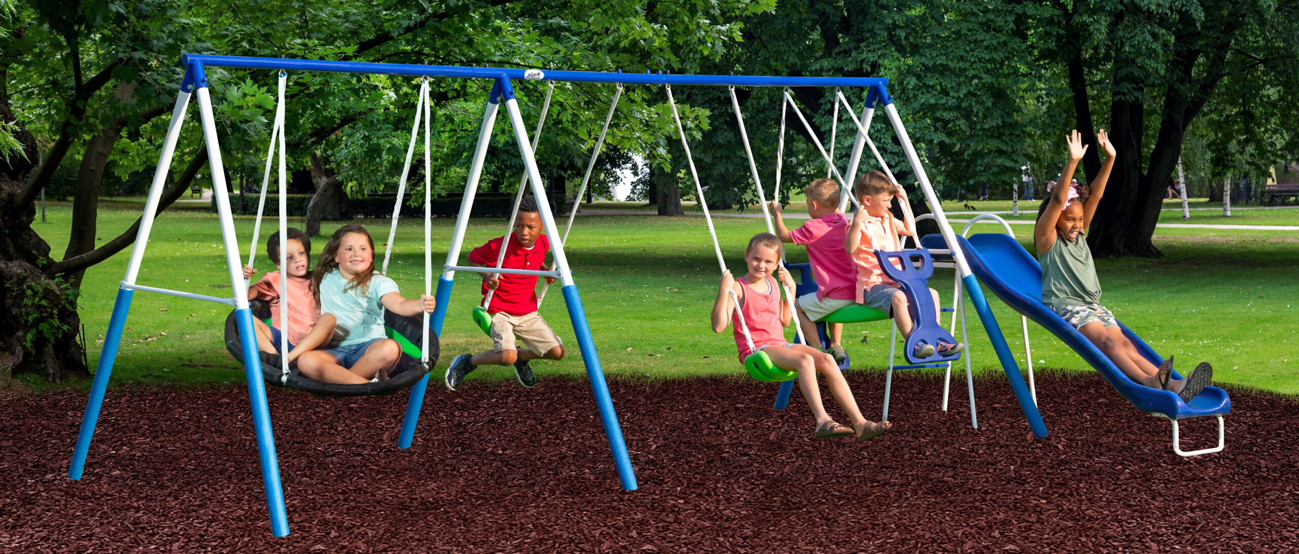 XDP Recreation All Star Playground Metal Swing Set for up to 7 Children