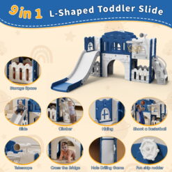 WFUN 9 in 1 Toddler Slide PlaySet for kids indoor/outdoor for Toddlers Age 1+, Blue & Gray
