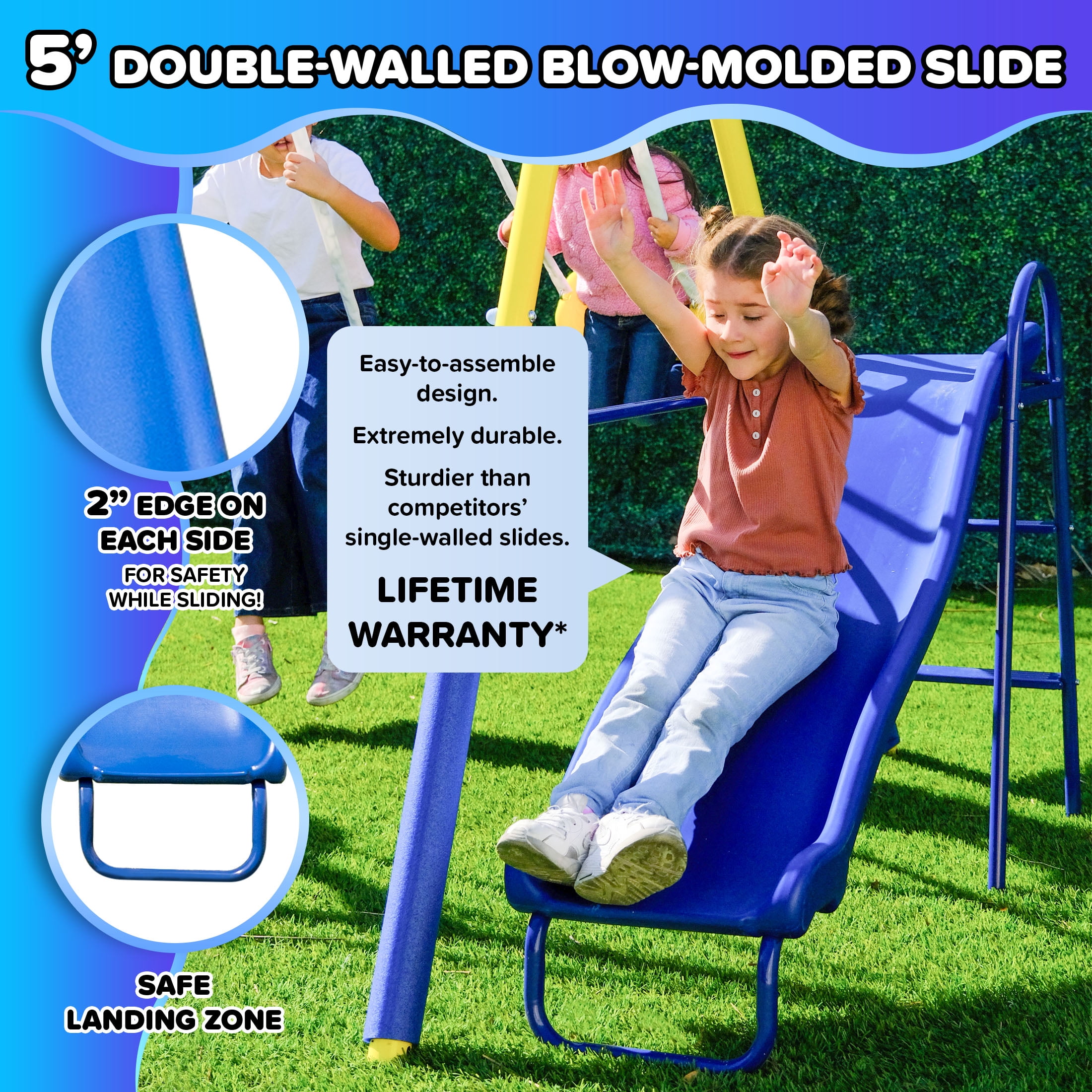 Sportspower Super Saucer Metal Swing Set with 2 Swings, Saucer Swing and 1-Piece Heavy Duty Slide, Great for Kids Aged 3-8
