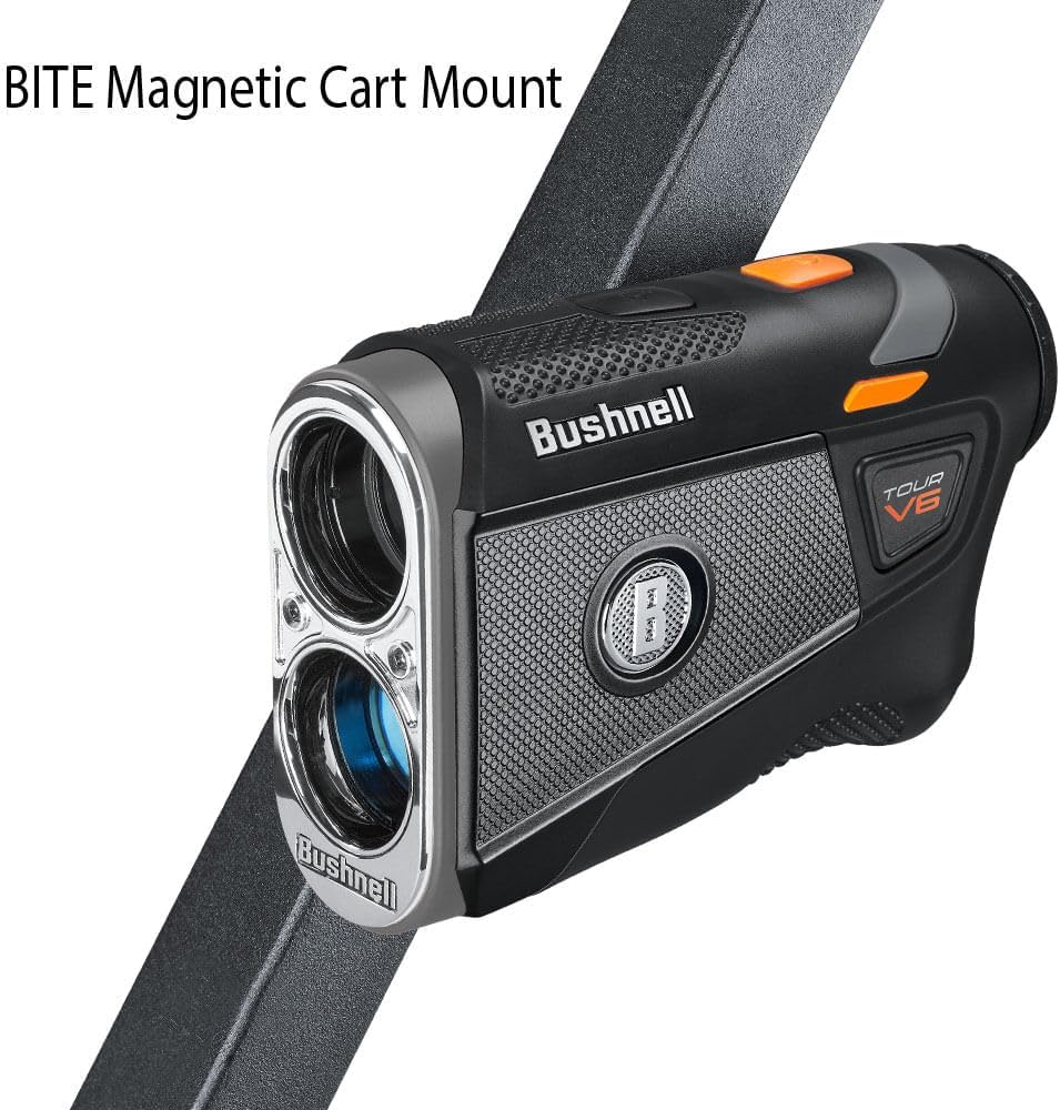 Bushnell Golf Tour V6 Laser Rangefinder Patriot Pack – Visual JOLT, Magnetic Mount, 1300-Yard Range, 6x Magnification
