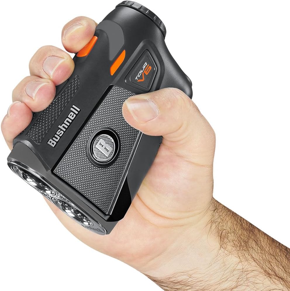 Bushnell Golf Tour V6 Laser Rangefinder Patriot Pack – Visual JOLT, Magnetic Mount, 1300-Yard Range, 6x Magnification