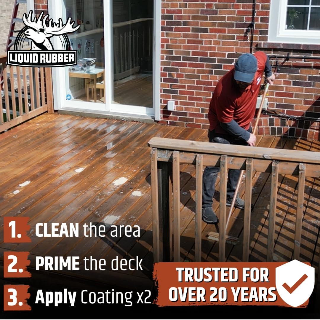 Liquid Rubber Polyurethane Deck Coating – 10X Stronger Than Traditional Deck Paint & Deck Stain – Smooth Finish – Neutral Beige – 4 Gallon