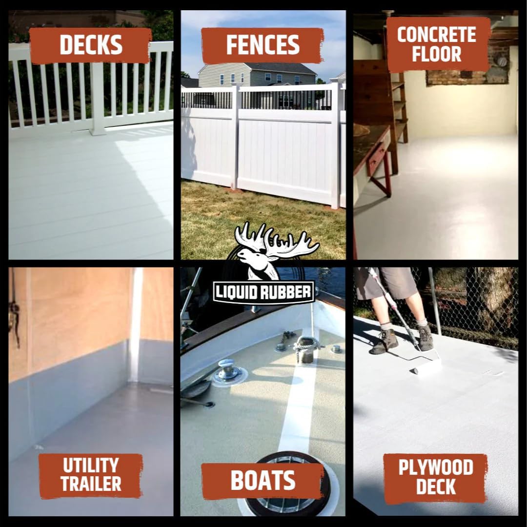 Liquid Rubber Polyurethane Deck Coating – 10X Stronger Than Traditional Deck Paint & Deck Stain – Smooth Finish – Stone Grey – 4 Gallon