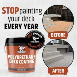 Liquid Rubber Polyurethane Deck Coating – 10X Stronger Than Traditional Deck Paint & Deck Stain – Textured Finish – Misty Gray – 4 Gallon