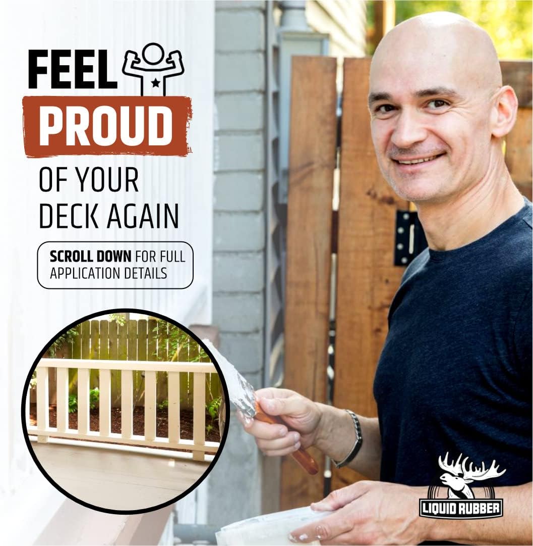 Liquid Rubber Polyurethane Deck Coating – 10X Stronger Than Traditional Deck Paint & Deck Stain – Textured Finish – White – 4 Gallon