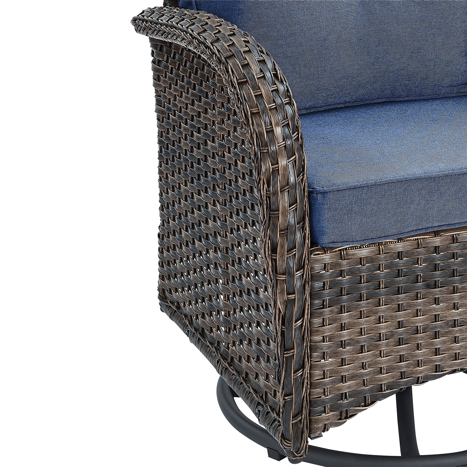 Rilyson New Juno Set of 2 Wicker Brown Steel Frame Swivel glider Rocking Chair with Blue Blue Cushioned Seat