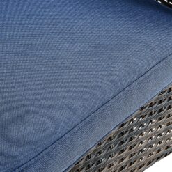 Rilyson New Juno Set of 2 Wicker Brown Steel Frame Swivel glider Rocking Chair with Blue Blue Cushioned Seat