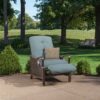 Hanover Ventura Wicker Cocoa Stone Steel Frame Stationary Recliner Chair with Blue Cushioned Seat