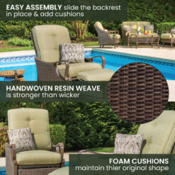 Hanover Ventura Wicker Cocoa Stone Steel Frame Stationary Recliner Chair with Green Cushioned Seat