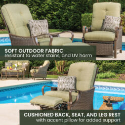 Hanover Ventura Wicker Cocoa Stone Steel Frame Stationary Recliner Chair with Green Cushioned Seat
