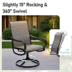 Sunshine Valley Set of 2 Black Steel Frame Swivel Dining Chair with Gray Textilene Sling Seat