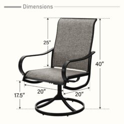 Sunshine Valley Set of 2 Black Steel Frame Swivel Dining Chair with Gray Textilene Sling Seat