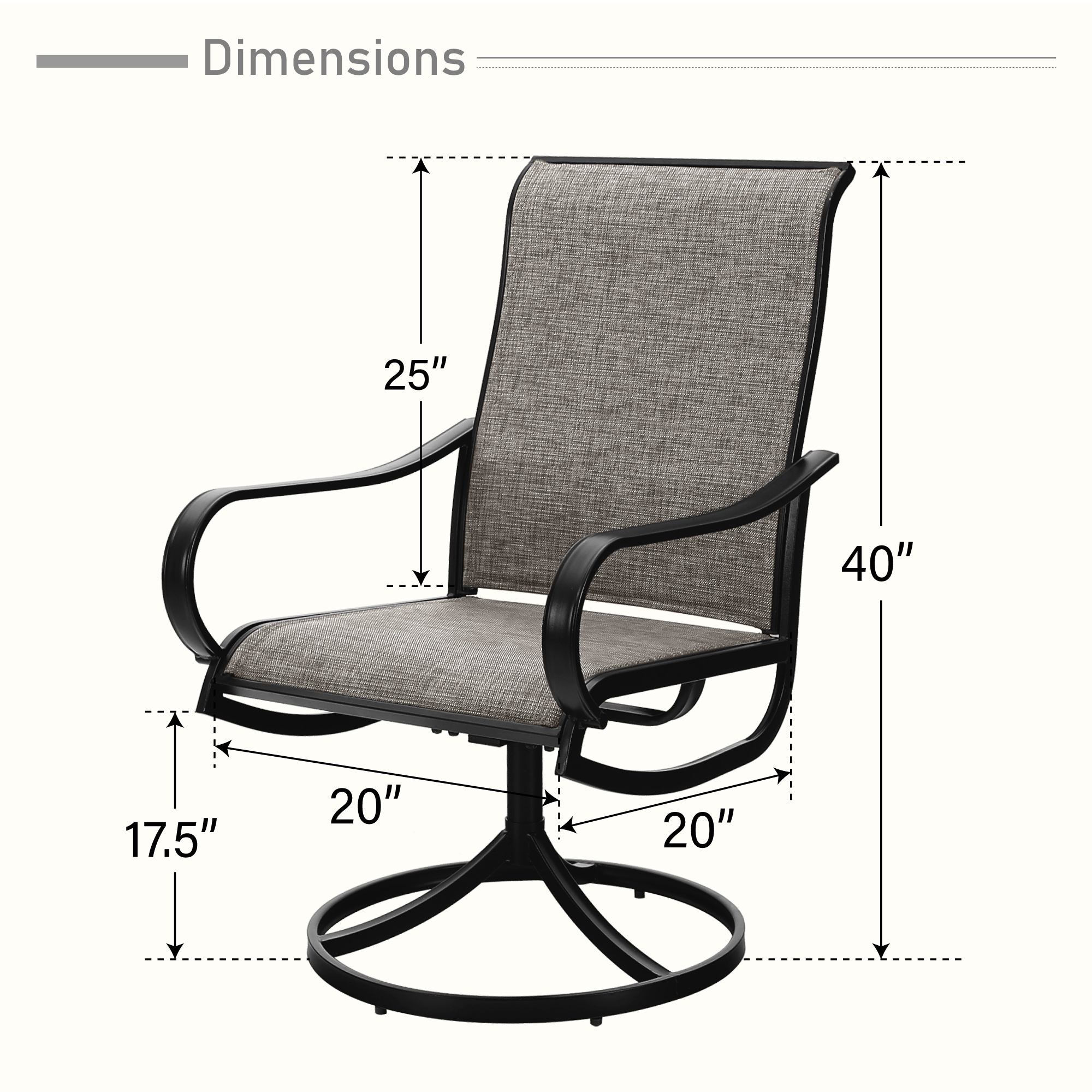 Sunshine Valley Set of 2 Black Steel Frame Swivel Dining Chair with Gray Textilene Sling Seat