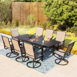 Sunshine Valley Set of 2 Black Steel Frame Swivel Dining Chair with Gray Textilene Sling Seat