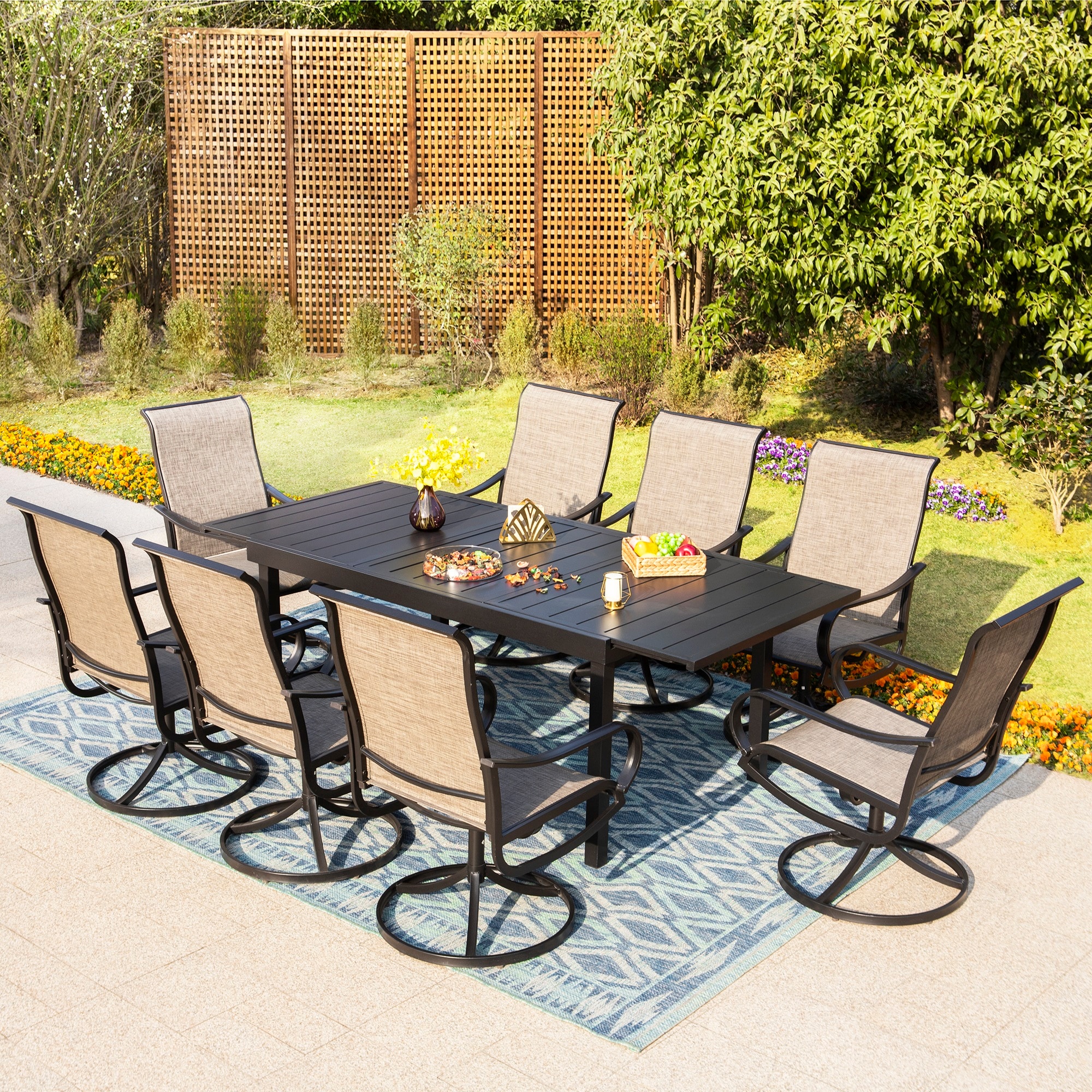 Sunshine Valley Set of 2 Black Steel Frame Swivel Dining Chair with Gray Textilene Sling Seat
