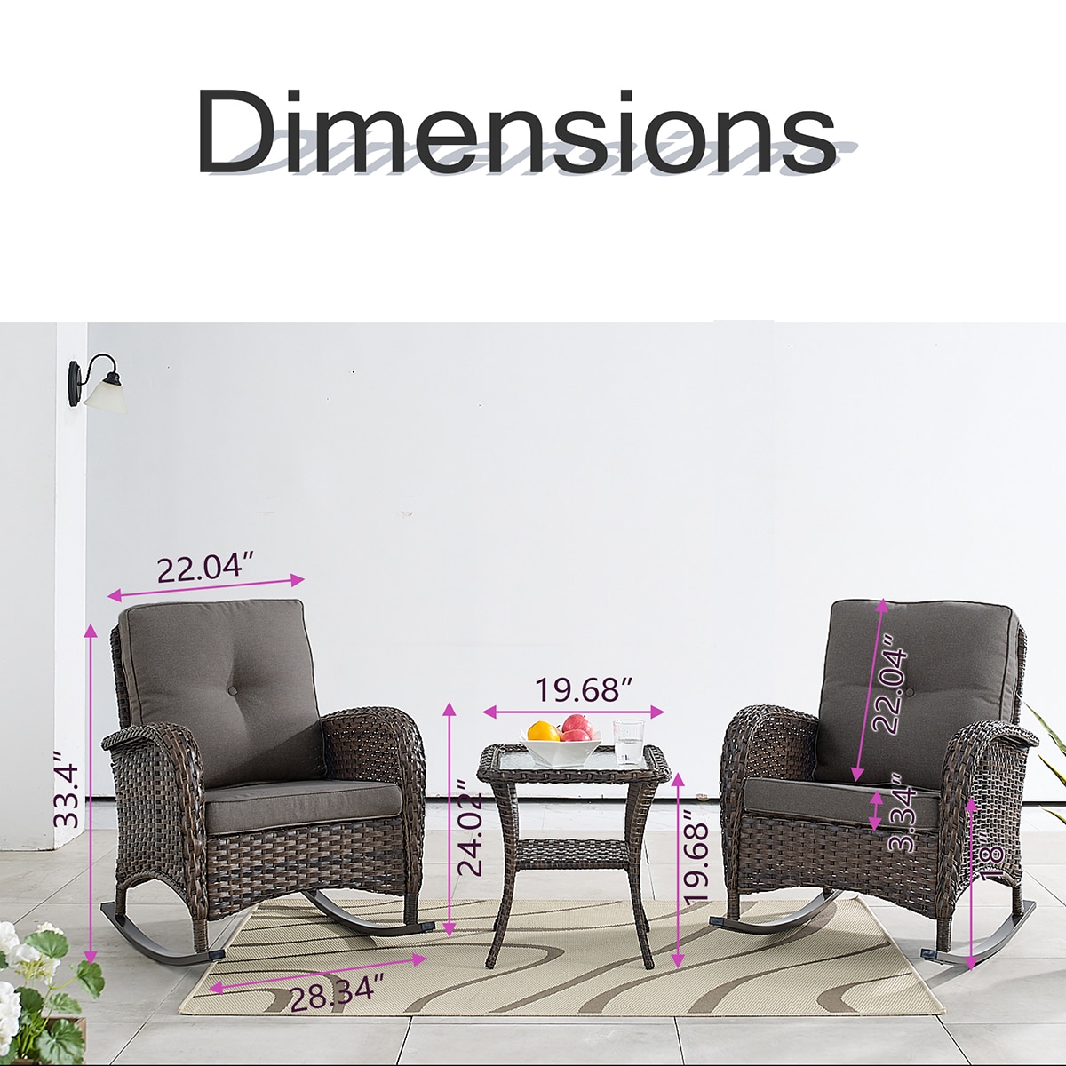 Rilyson New Juno Set of 2 Wicker Brown Wicker Frame Rocking Chair with Gray Gray Cushioned Seat
