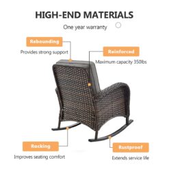 Rilyson New Juno Set of 2 Wicker Brown Wicker Frame Rocking Chair with Gray Gray Cushioned Seat