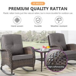 Rilyson New Juno Set of 2 Wicker Brown Wicker Frame Rocking Chair with Gray Gray Cushioned Seat