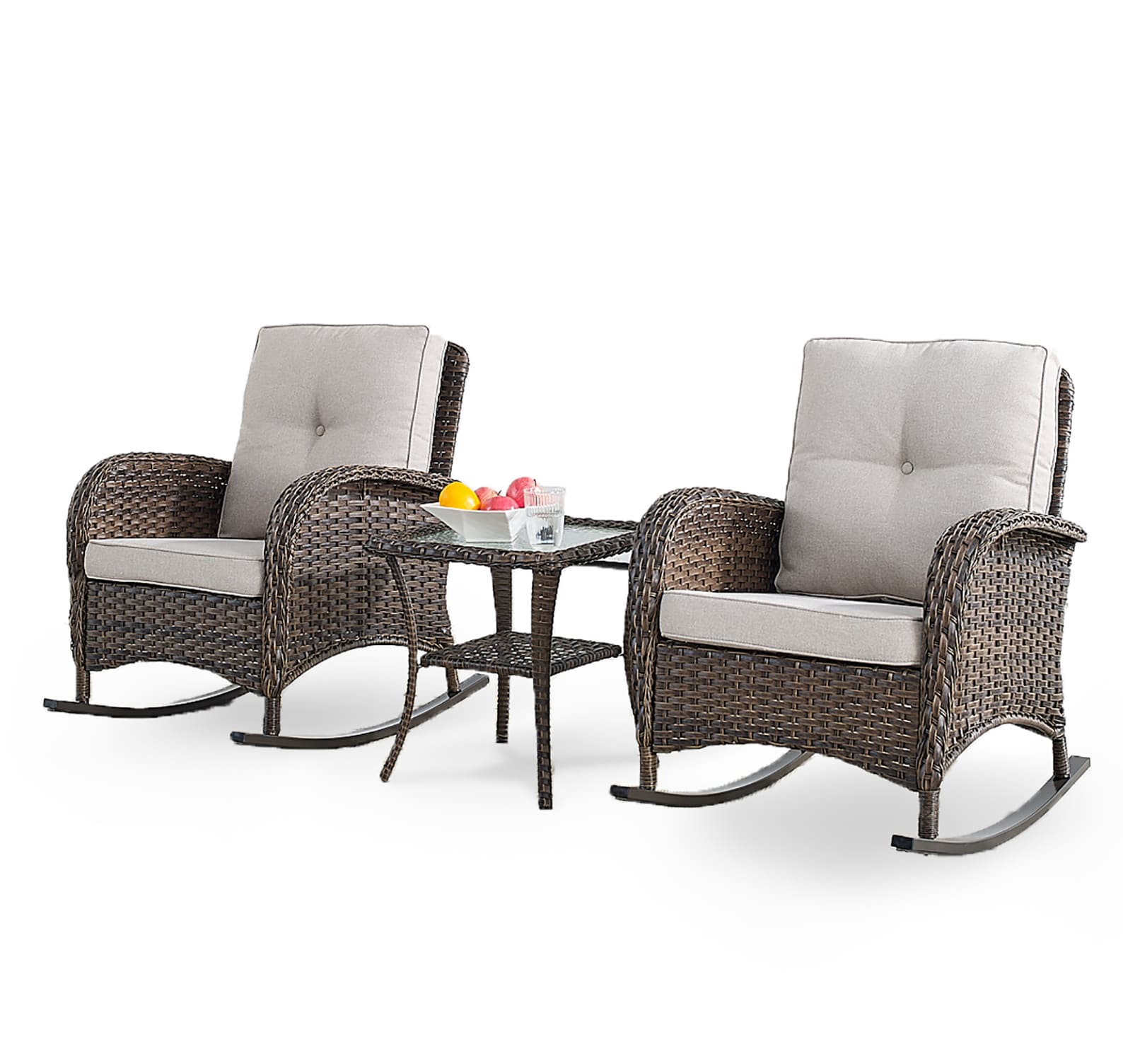 Rilyson New Juno Set of 2 Wicker Brown Steel Frame Rocking Chair with Multiple colors/finishes Beige Cushioned Seat