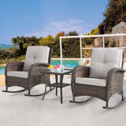 Rilyson New Juno Set of 2 Wicker Brown Steel Frame Rocking Chair with Multiple colors/finishes Beige Cushioned Seat