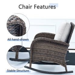 Rilyson New Juno Set of 2 Wicker Brown Steel Frame Rocking Chair with Multiple colors/finishes Beige Cushioned Seat