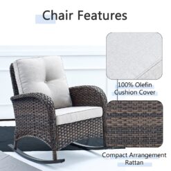 Rilyson New Juno Set of 2 Wicker Brown Steel Frame Rocking Chair with Multiple colors/finishes Beige Cushioned Seat