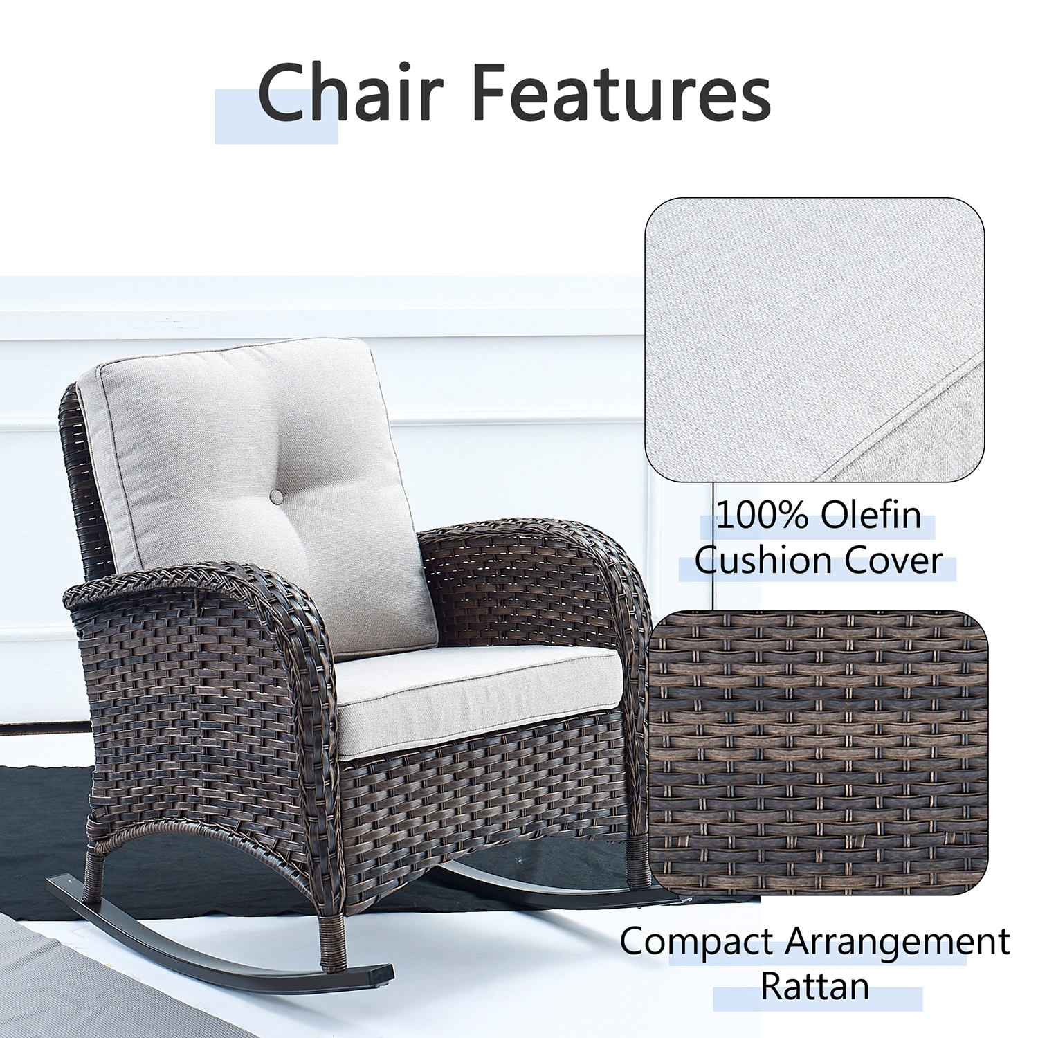 Rilyson New Juno Set of 2 Wicker Brown Steel Frame Rocking Chair with Multiple colors/finishes Beige Cushioned Seat
