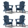 JEAREY HDPE Folding Adirondack Chair Set of 4 Set of 4 Stackable Navy HDPE Frame Stationary Adirondack Chair with Slat Seat