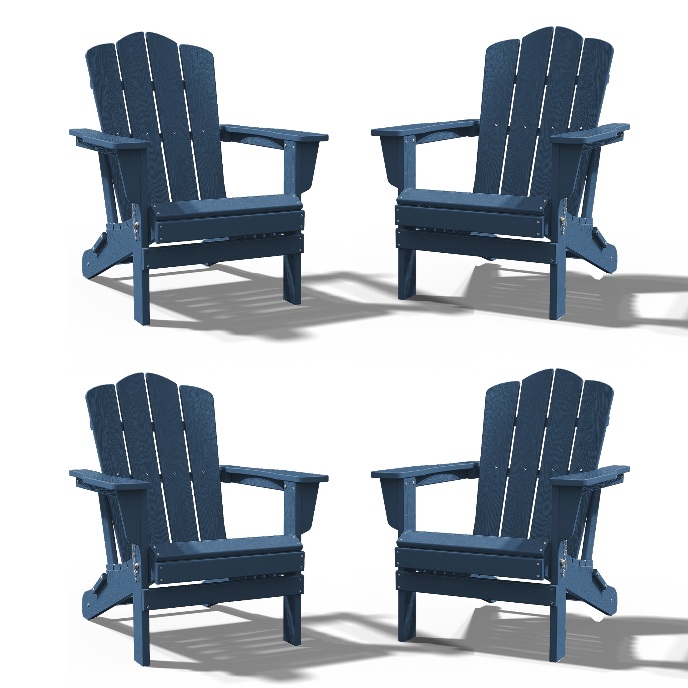 JEAREY HDPE Folding Adirondack Chair Set of 4 Set of 4 Stackable Navy HDPE Frame Stationary Adirondack Chair with Slat Seat
