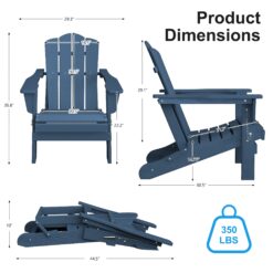 JEAREY HDPE Folding Adirondack Chair Set of 4 Set of 4 Stackable Navy HDPE Frame Stationary Adirondack Chair with Slat Seat