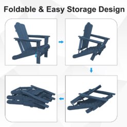 JEAREY HDPE Folding Adirondack Chair Set of 4 Set of 4 Stackable Navy HDPE Frame Stationary Adirondack Chair with Slat Seat