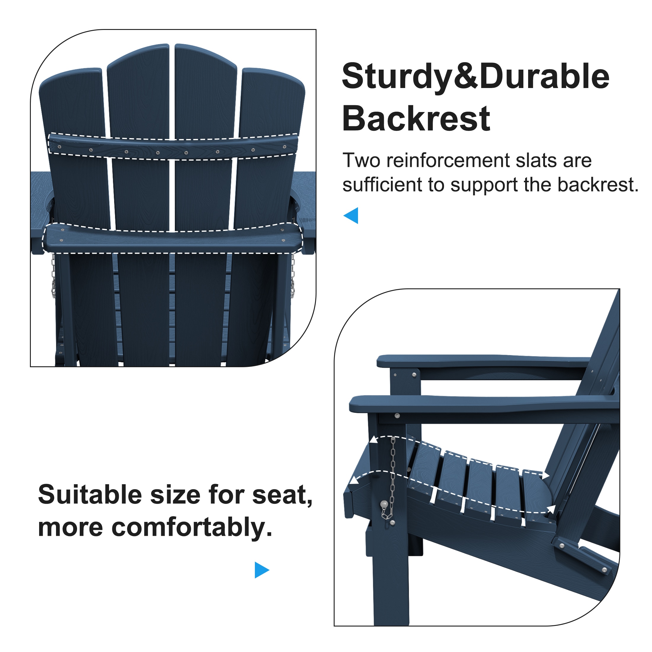JEAREY HDPE Folding Adirondack Chair Set of 4 Set of 4 Stackable Navy HDPE Frame Stationary Adirondack Chair with Slat Seat