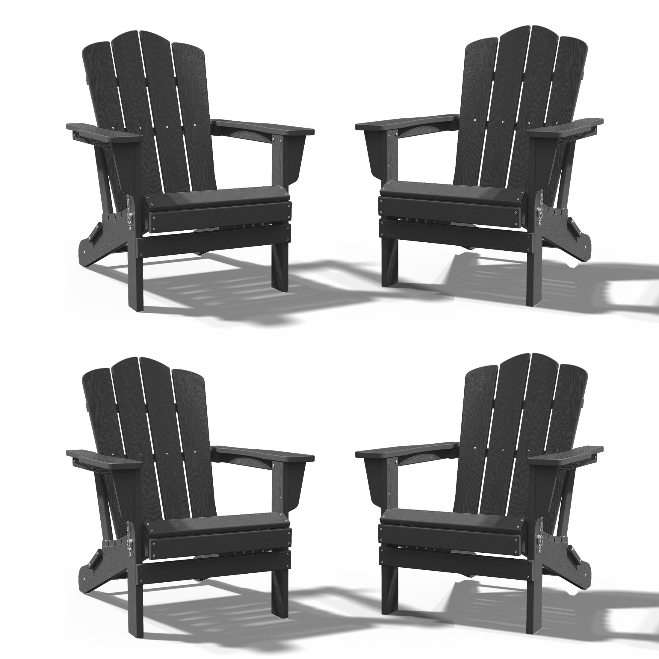 JEAREY HDPE Folding Adirondack Chair Set of 4 Set of 4 Stackable Gray HDPE Frame Stationary Adirondack Chair with Slat Seat