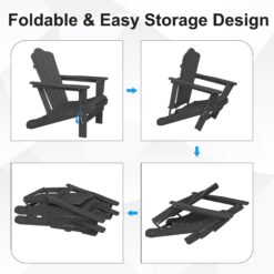 JEAREY HDPE Folding Adirondack Chair Set of 4 Set of 4 Stackable Gray HDPE Frame Stationary Adirondack Chair with Slat Seat