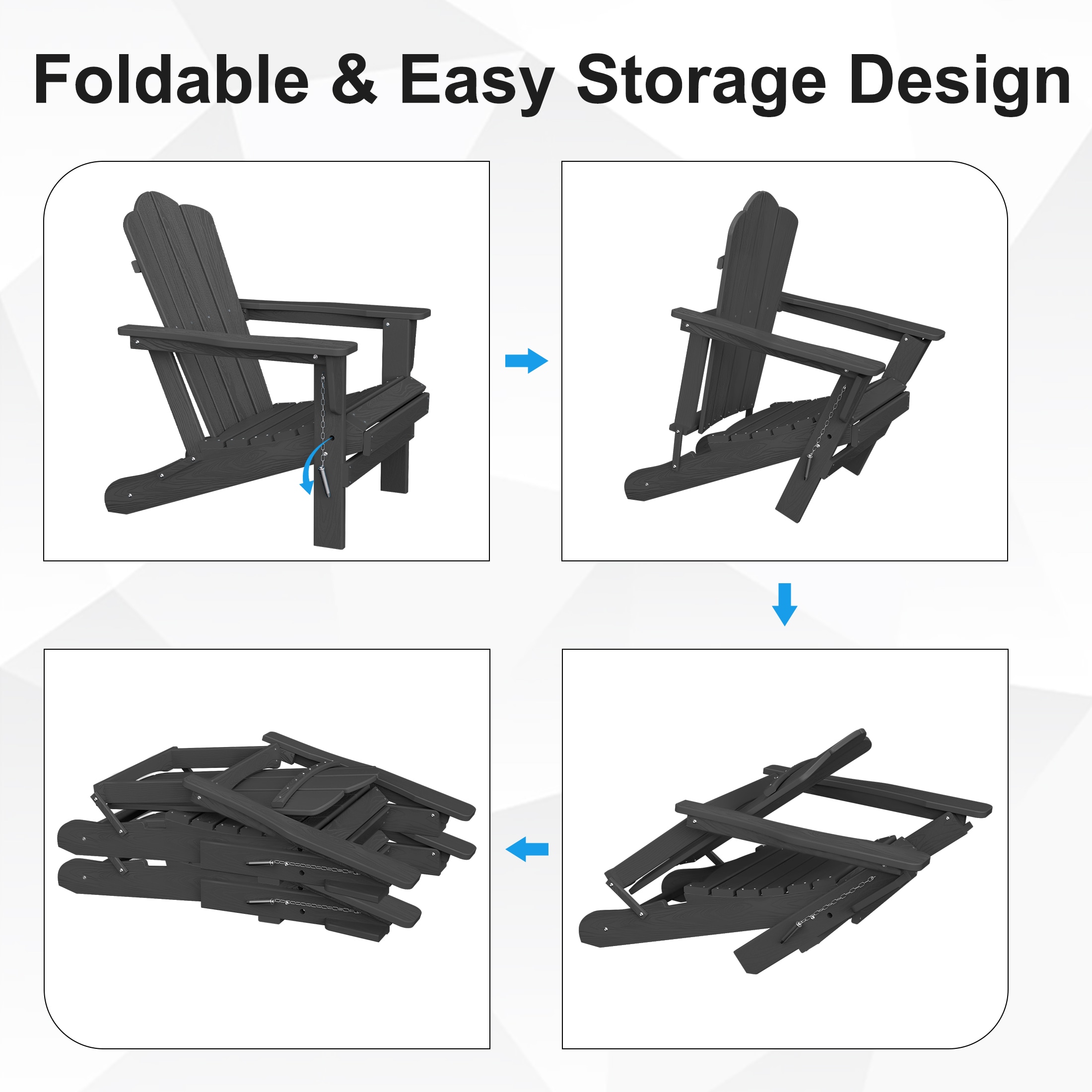JEAREY HDPE Folding Adirondack Chair Set of 4 Set of 4 Stackable Gray HDPE Frame Stationary Adirondack Chair with Slat Seat