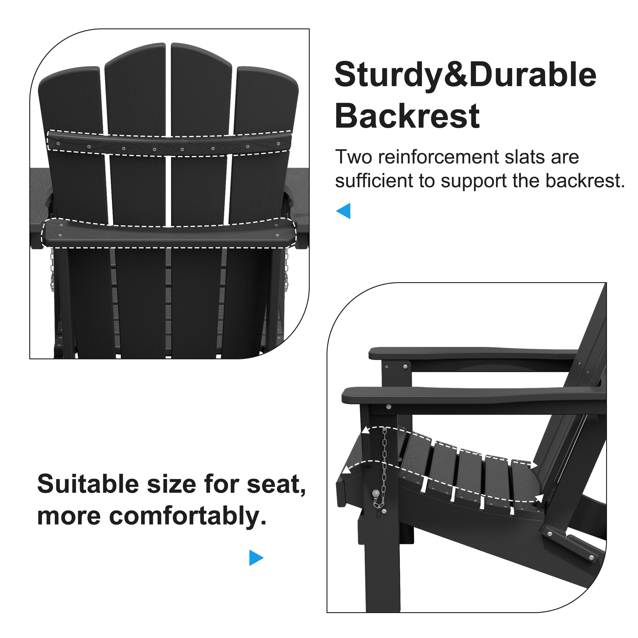JEAREY HDPE Folding Adirondack Chair Set of 4 Set of 4 Stackable Gray HDPE Frame Stationary Adirondack Chair with Slat Seat