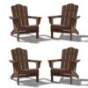 JEAREY HDPE Folding Adirondack Chair Set of 4 Set of 4 Stackable Brown HDPE Frame Stationary Adirondack Chair with Slat Seat
