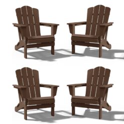 JEAREY HDPE Folding Adirondack Chair Set of 4 Set of 4 Stackable Brown HDPE Frame Stationary Adirondack Chair with Slat Seat