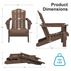 JEAREY HDPE Folding Adirondack Chair Set of 4 Set of 4 Stackable Brown HDPE Frame Stationary Adirondack Chair with Slat Seat