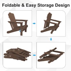 JEAREY HDPE Folding Adirondack Chair Set of 4 Set of 4 Stackable Brown HDPE Frame Stationary Adirondack Chair with Slat Seat