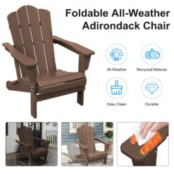 JEAREY HDPE Folding Adirondack Chair Set of 4 Set of 4 Stackable Brown HDPE Frame Stationary Adirondack Chair with Slat Seat