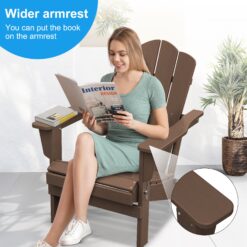 JEAREY HDPE Folding Adirondack Chair Set of 4 Set of 4 Stackable Brown HDPE Frame Stationary Adirondack Chair with Slat Seat