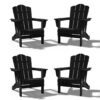 JEAREY HDPE Folding Adirondack Chair Set of 4 Set of 4 Stackable Black HDPE Frame Stationary Adirondack Chair with Slat Seat